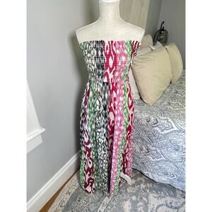 LOFT Beach Strapless Maxi Dress XS Ikat Boho Tribal Print NWT Summer Resort $99